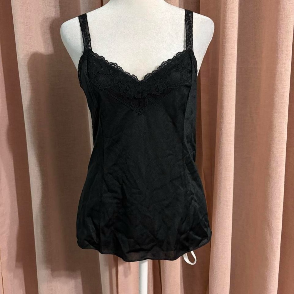 Vintage Black Lace Trim Camisole Tank Slip Size 34 (medium)